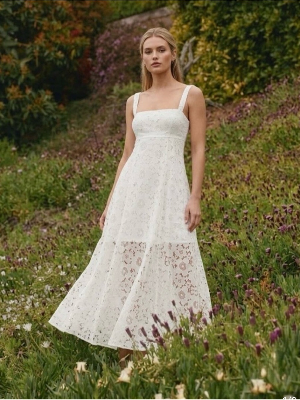 Hill House Home White Lace Midi Dress with Square Neck
